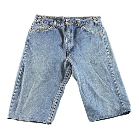 Vintage Levi’s 505 Orange Tab Medium Wash‎ Jean Shorts size 36 Distressed VTG - Picture 2 of 8